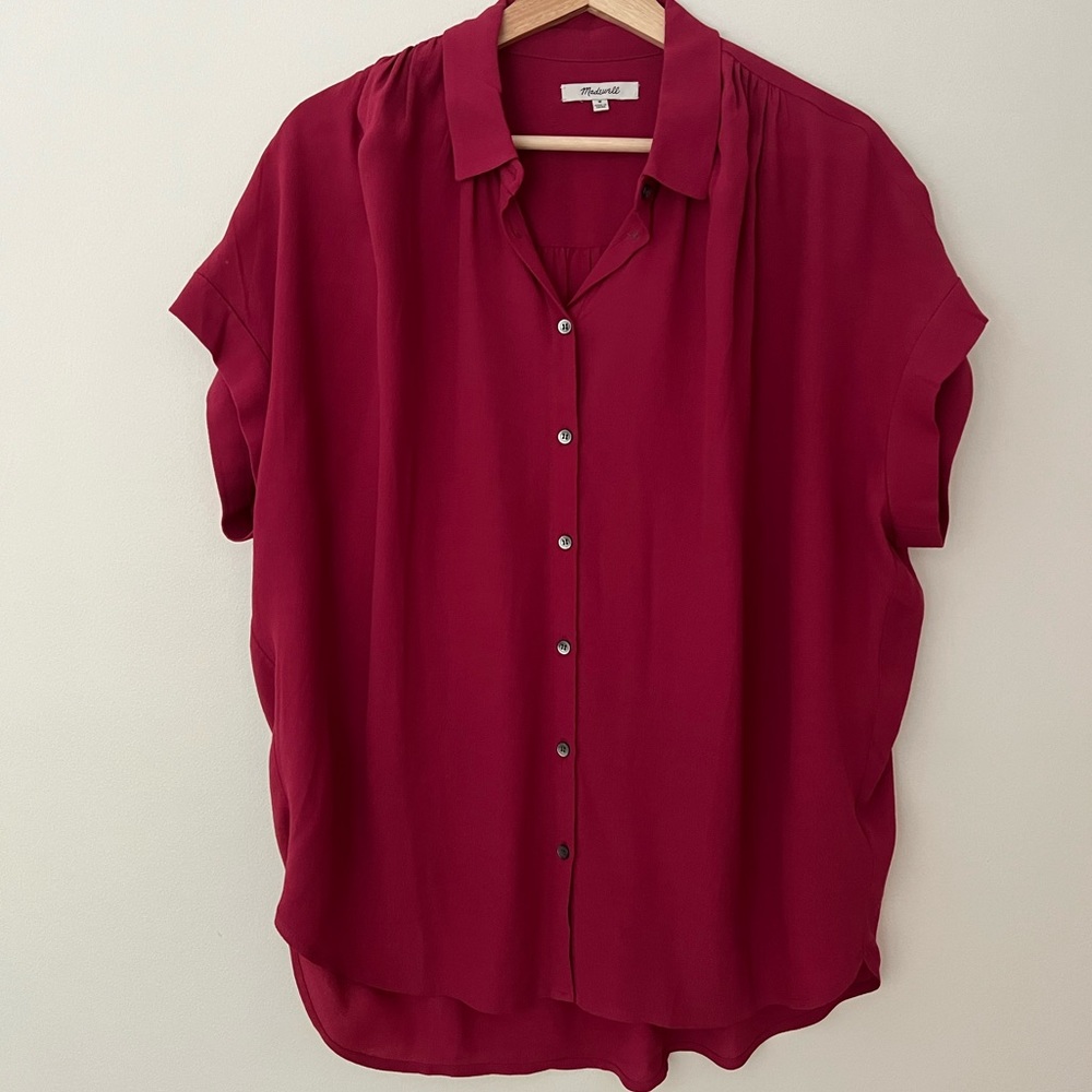 Madewell Central drapey wine colored shirt